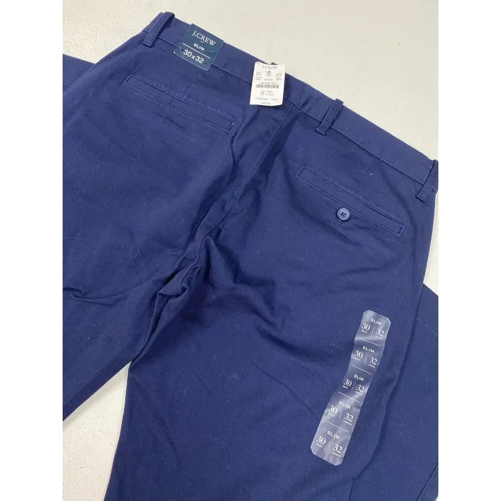 NEW Men J. Crew Slim Fit Flex Chino navy blue cotton pants slacks, 30x32